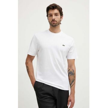 Lacoste tricou din bumbac barbati, culoarea alb, neted