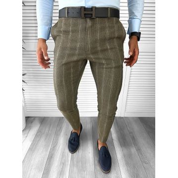 Pantaloni barbati eleganti kaki in dungi B1630 12-5 e ~