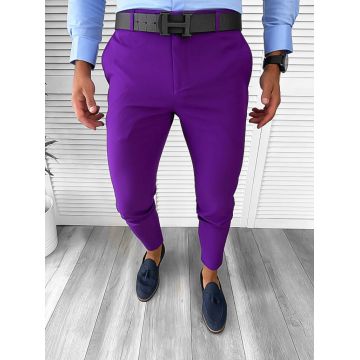 Pantaloni barbati eleganti regular fit mov B1734 E 24-1~