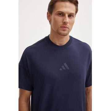 adidas tricou din bumbac All SZN barbati, culoarea albastru marin, cu imprimeu, IY4135