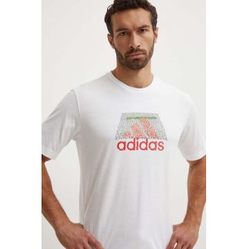 adidas tricou din bumbac barbati, culoarea bej, cu imprimeu, IW2640