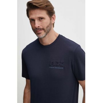 Armani Exchange tricou din bumbac barbati, culoarea albastru marin, cu imprimeu, 3DZTAG ZJ9TZ