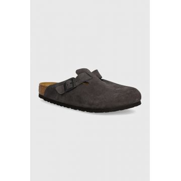 Birkenstock papuci din piele Boston culoarea gri, 1028602