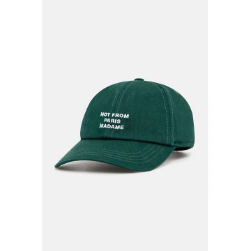 Drôle de Monsieur șapcă de baseball din bumbac La Casquette Slogan culoarea verde, cu imprimeu, PERM-CP151-CO138-DGN