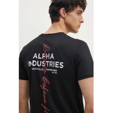 Alpha Industries tricou din bumbac barbati, culoarea negru, cu imprimeu, 148516