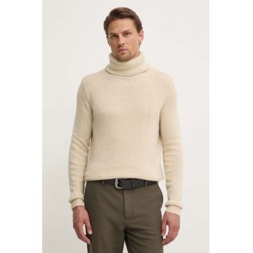 American Vintage pulover din amestec de lana barbati, culoarea bej, light, cu guler, MFAL18BH24