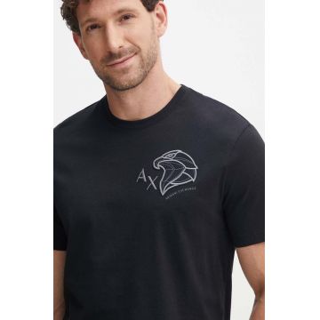 Armani Exchange tricou din bumbac barbati, culoarea negru, cu imprimeu, 3DZTHL ZJ9TZ