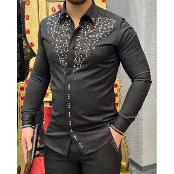 Camasa barbati neagra slim fit pentru evenimente B8573 O3-4.1