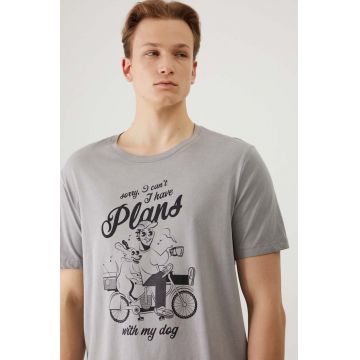 Medicine tricou din bumbac barbati, culoarea gri, cu imprimeu