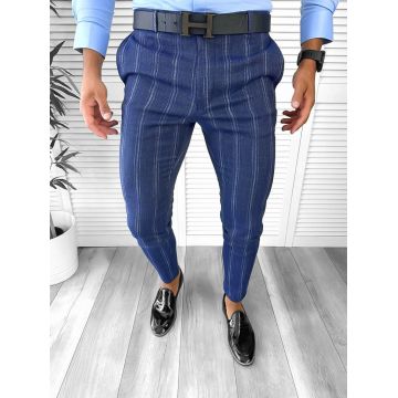 Pantaloni barbati eleganti bleumarin cu dungi B1598 E 19-4 ~
