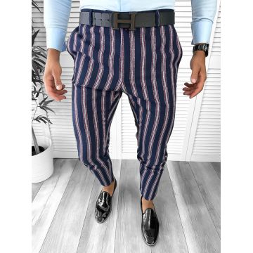 Pantaloni barbati eleganti bleumarin cu dungi B1603 15-4 e ~