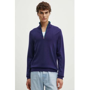 PS Paul Smith pulover de lana barbati, culoarea albastru marin, light, cu guler, M2R.203Y.N21861