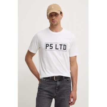 PS Paul Smith tricou din bumbac barbati, culoarea alb, cu imprimeu, M2R.011R.NP4693