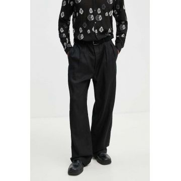 Sunflower pantaloni din in culoarea negru, drept, 4148