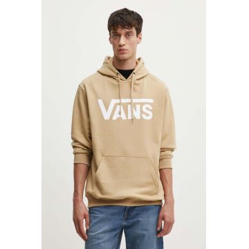 Vans hanorac de bumbac barbati, culoarea bej, cu glugă, cu imprimeu, VN000HNX4MG1