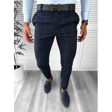 Pantaloni barbati eleganti regular fit bleumarin cu defect DEF1 E~