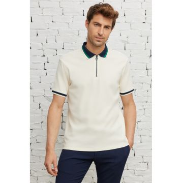 Tricou polo de bumbac cu fenta cu fermoar