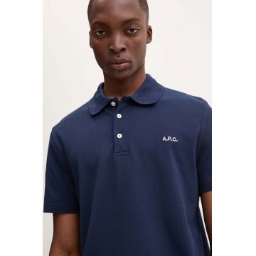 A.P.C. polo de bumbac polo standard GOTS culoarea albastru marin, neted, COGWZ.H26342