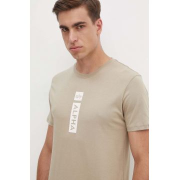 Alpha Industries tricou din bumbac barbati, culoarea bej, cu imprimeu, 146509