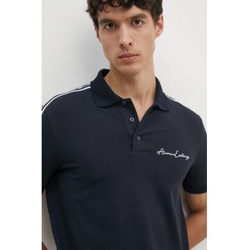 Armani Exchange tricou polo barbati, culoarea albastru marin, cu imprimeu, 8NZFSG ZJ81Z