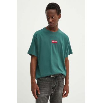 Levi's tricou din bumbac barbati, culoarea verde, cu imprimeu, 87373