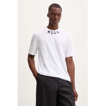 MSGM tricou din bumbac barbati, culoarea alb, cu imprimeu, 3740MM102.247798