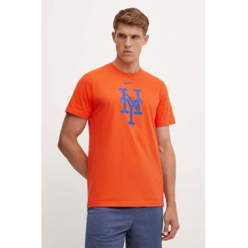 Nike tricou din bumbac New York Mets barbati, culoarea portocaliu, cu imprimeu