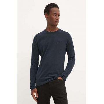 Superdry longsleeve din bumbac culoarea albastru marin, neted, M6010857A-98T