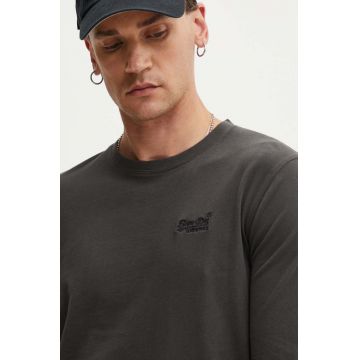 Superdry longsleeve din bumbac culoarea gri, neted, M6010857A-AFB