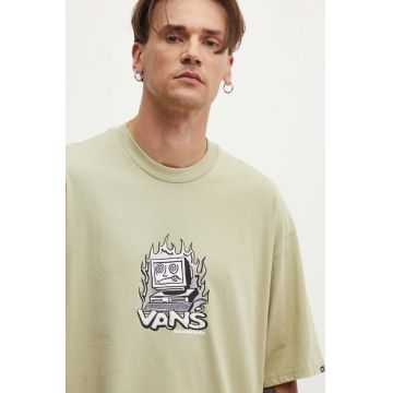 Vans tricou din bumbac barbati, culoarea verde, cu imprimeu, VN000HFKD3Z1