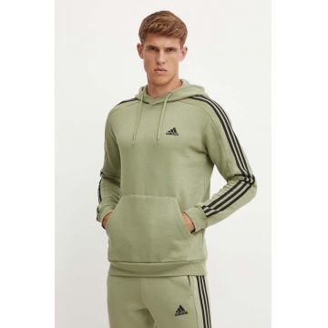 adidas bluza Essentials barbati, culoarea verde, cu glugă, cu imprimeu, JI6425