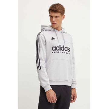 adidas bluza Tiro barbati, culoarea gri, cu glugă, cu imprimeu, IW5939