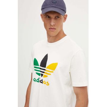 adidas Originals tricou din bumbac barbati, culoarea bej, cu imprimeu, IX6716