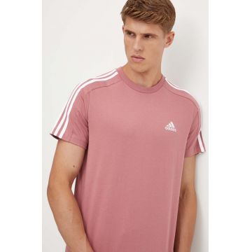 adidas tricou din bumbac Essentials barbati, culoarea roz, cu imprimeu, IX0157
