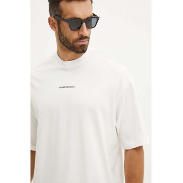 Armani Exchange tricou din bumbac barbati, culoarea alb, cu imprimeu, 6DZTLS ZJLFZ