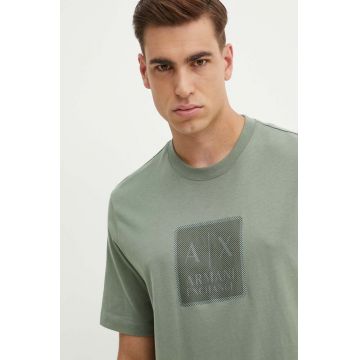 Armani Exchange tricou din bumbac barbati, culoarea verde, cu imprimeu, 6DZTHB ZJ9JZ