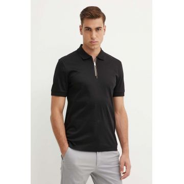 BOSS polo de bumbac culoarea negru, neted, 50521118