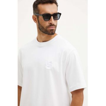 BOSS tricou din bumbac barbati, culoarea alb, cu imprimeu, 50518743