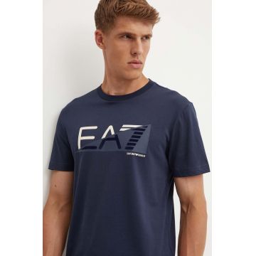 EA7 Emporio Armani tricou din bumbac barbati, culoarea albastru marin, cu imprimeu, AF11970.7M000002