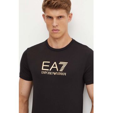 EA7 Emporio Armani tricou din bumbac barbati, culoarea negru, cu imprimeu, AF10170.7M000007