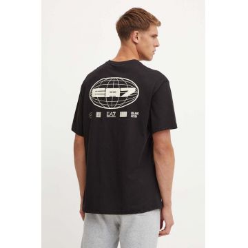 EA7 Emporio Armani tricou din bumbac barbati, culoarea negru, cu imprimeu, AF10429.7M000012