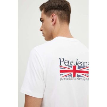 Pepe Jeans tricou din bumbac ALFIE barbati, culoarea alb, cu imprimeu, PM509431