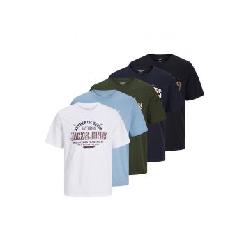 Set de tricouri cu decolteu rotund si imprimeu logo - 5 perechi