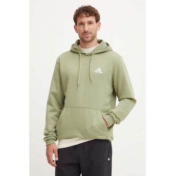 adidas bluza Essentials barbati, culoarea verde, cu glugă, neted, JJ4662