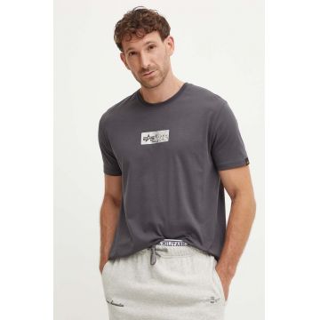 Alpha Industries tricou din bumbac barbati, culoarea gri, cu imprimeu, 148514