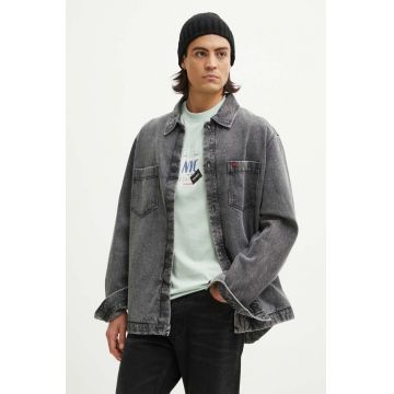 HUGO camasa jeans barbati, culoarea gri, cu guler clasic, relaxed, 50520113