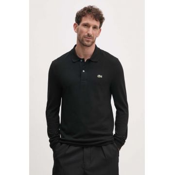 Lacoste longsleeve din bumbac culoarea negru, neted, PH4013