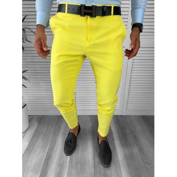 Pantaloni barbati eleganti regular fit galbeni B1734 E