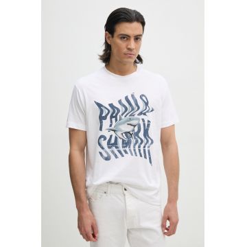 Paul&Shark tricou din bumbac barbati, culoarea alb, cu imprimeu, 14311626