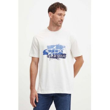 Paul&Shark tricou din bumbac barbati, culoarea bej, cu imprimeu, 14311631